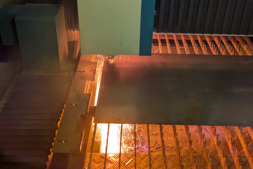 Fibre laser cutting thin-gauge sheet metal at MS Laser Services - MS Laser Services Thin-gauge sheet metal laser cutting (0.5–3.0mm) in progress on fibre laser machine at MS Laser Services